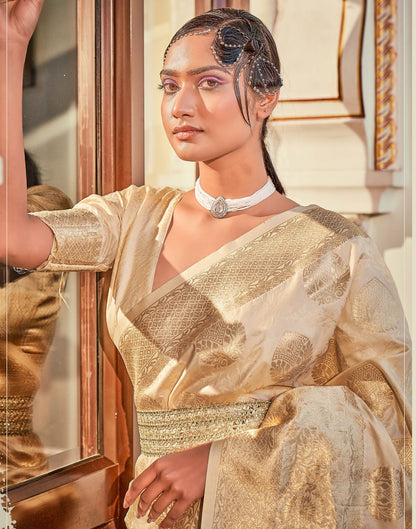 Beige Silk Banarasi Saree | Leemboodi