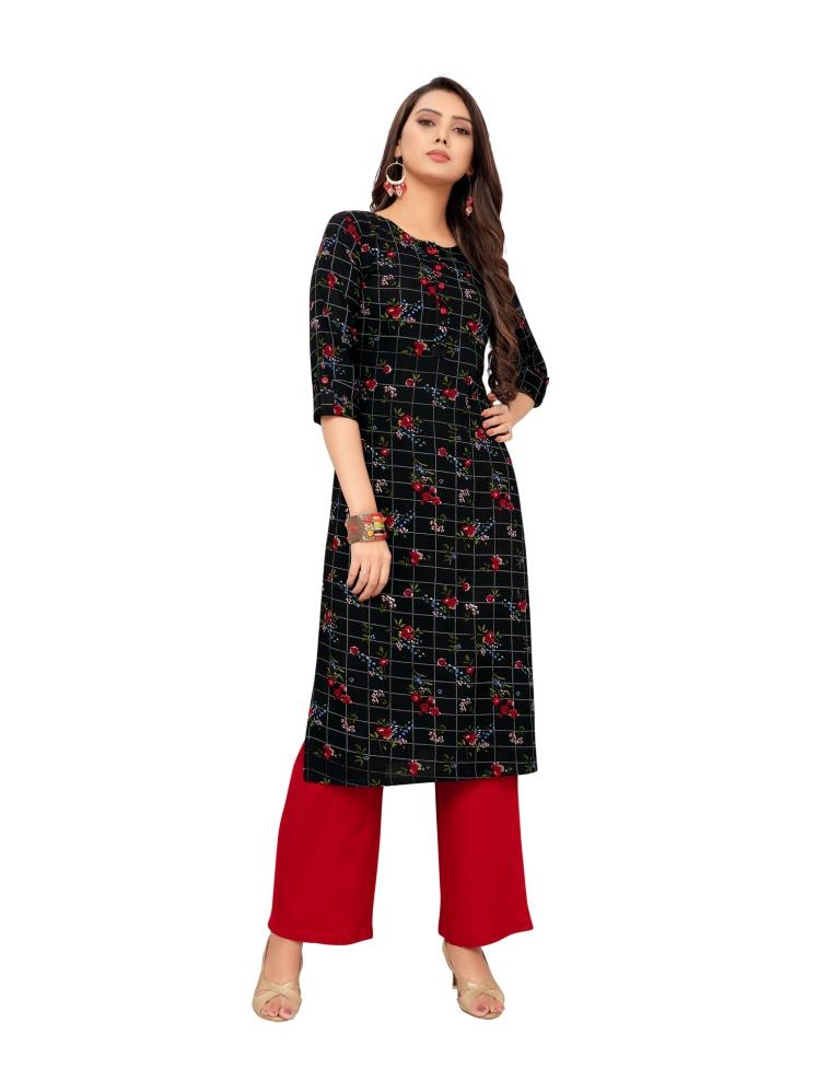 Black Printed Rayon Kurti | Leemboodi