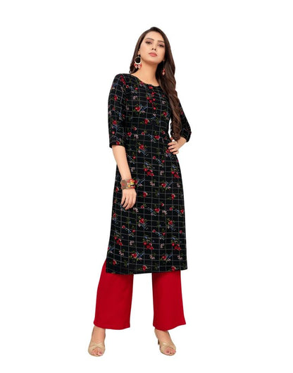 Black Printed Rayon Kurti | Leemboodi