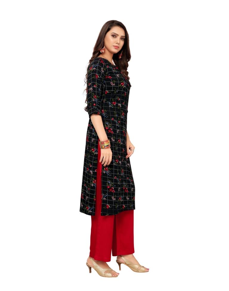 Black Printed Rayon Kurti | Leemboodi