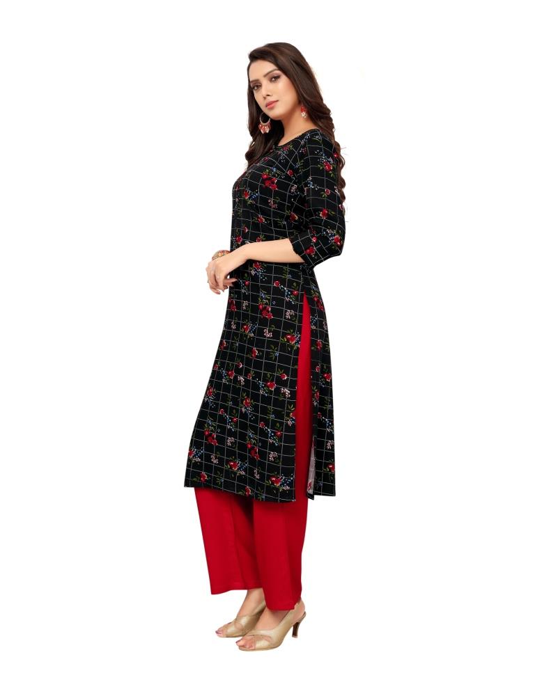 Black Printed Rayon Kurti | Leemboodi