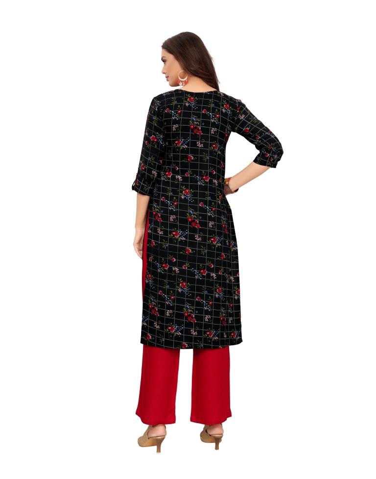 Black Printed Rayon Kurti | Leemboodi