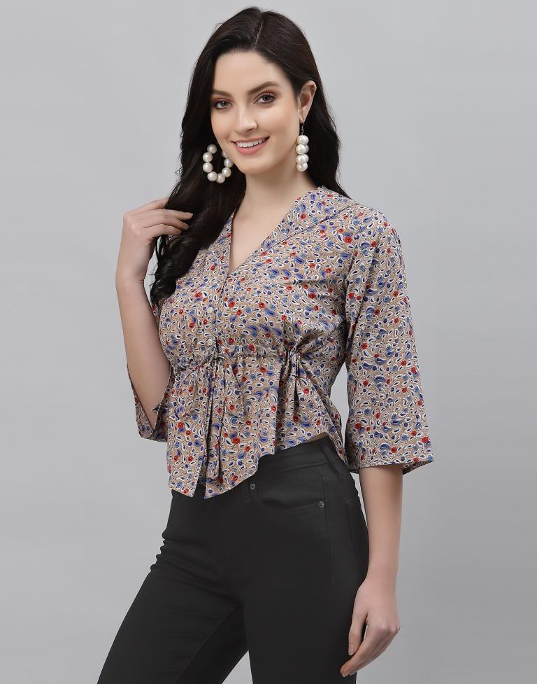 Beige Printed Top | Sudathi