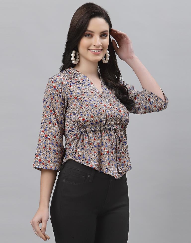 Beige Printed Top | Sudathi