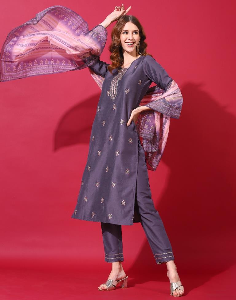 Purple Kurti With Pant And Dupatta | Leemboodi