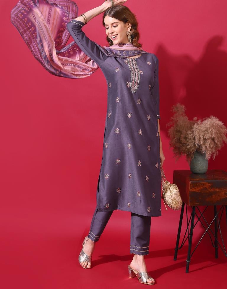 Purple Kurti With Pant And Dupatta | Leemboodi