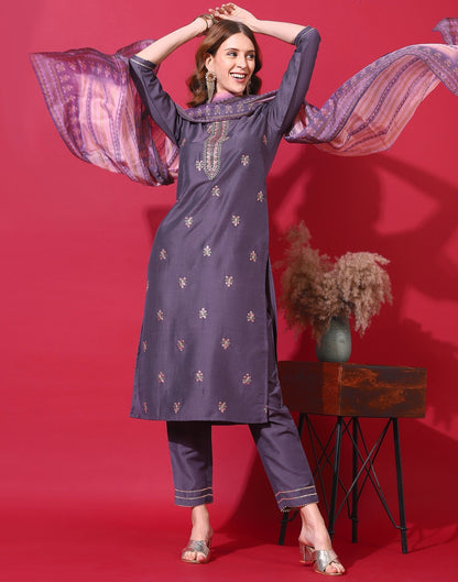 Purple Kurti With Pant And Dupatta | Leemboodi