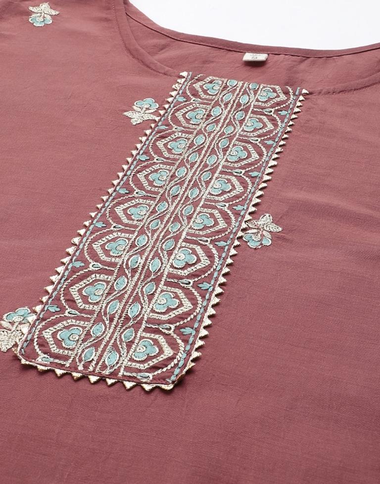 Rose Wood Kurti With Pant And Dupatta | Leemboodi