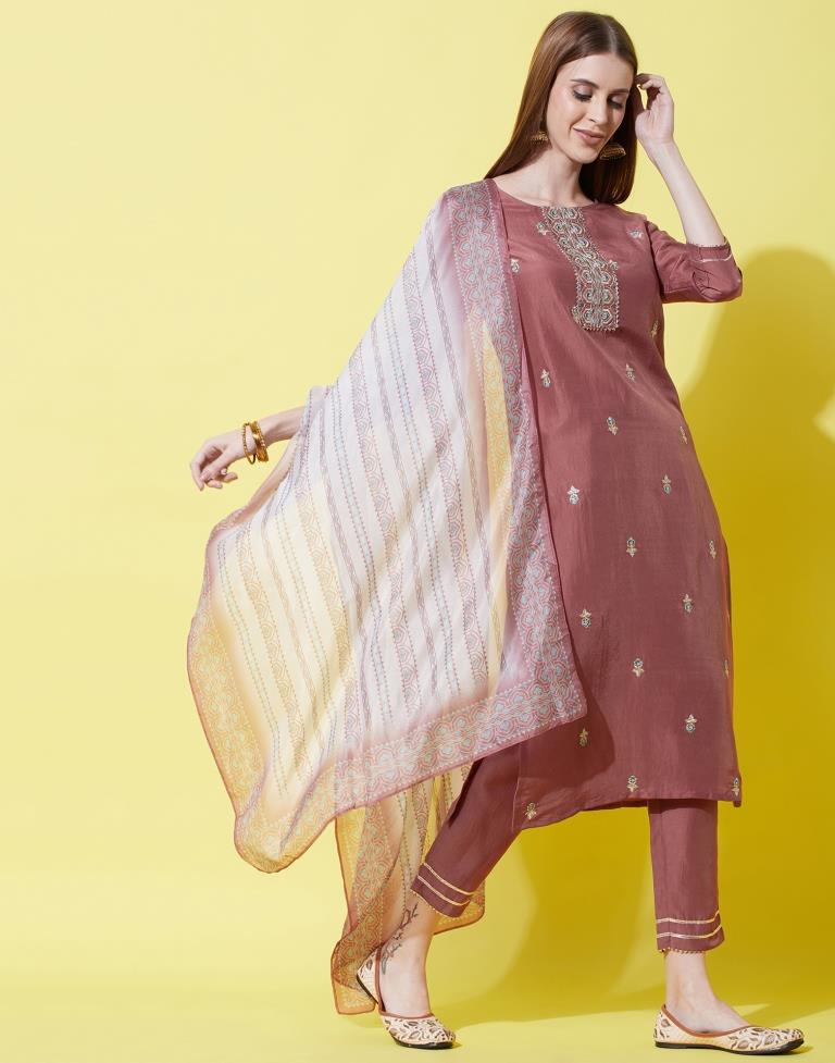 Rose Wood Kurti With Pant And Dupatta | Leemboodi