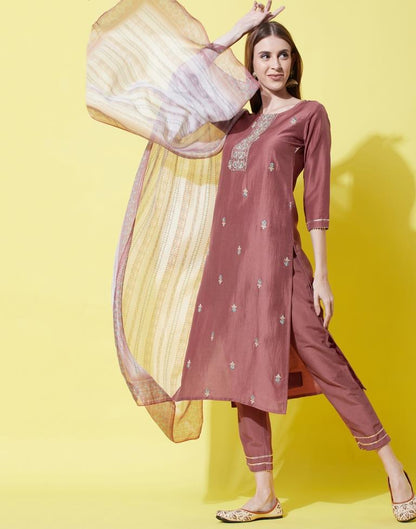 Rose Wood Kurti With Pant And Dupatta | Leemboodi