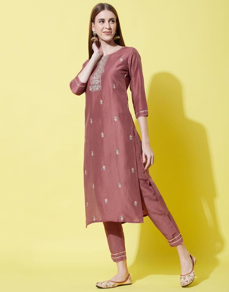 Rose Wood Kurti With Pant And Dupatta | Leemboodi