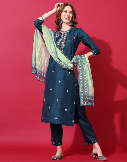 Dark Blue Kurti With Pant And Dupatta | Leemboodi