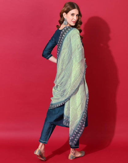 Dark Blue Kurti With Pant And Dupatta | Leemboodi