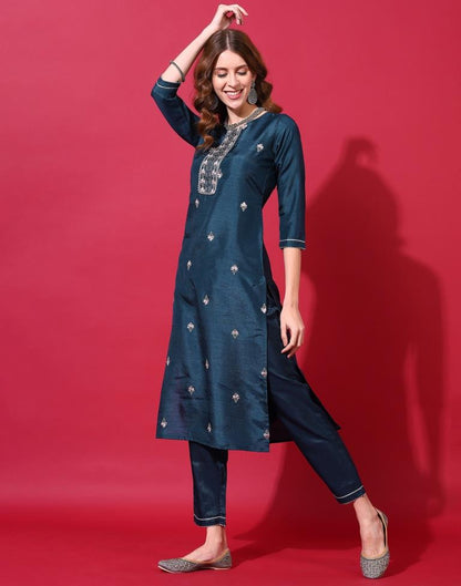 Dark Blue Kurti With Pant And Dupatta | Leemboodi