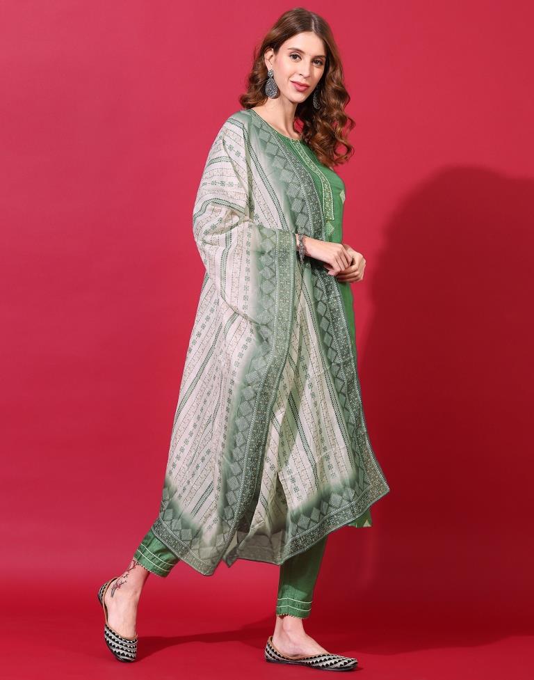 Green Kurti With Pant And Dupatta | Leemboodi