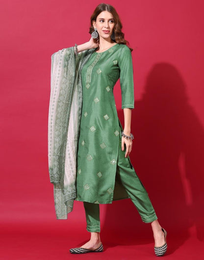 Green Kurti With Pant And Dupatta | Leemboodi