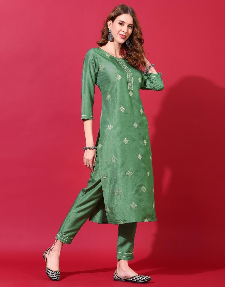 Green Kurti With Pant And Dupatta | Leemboodi