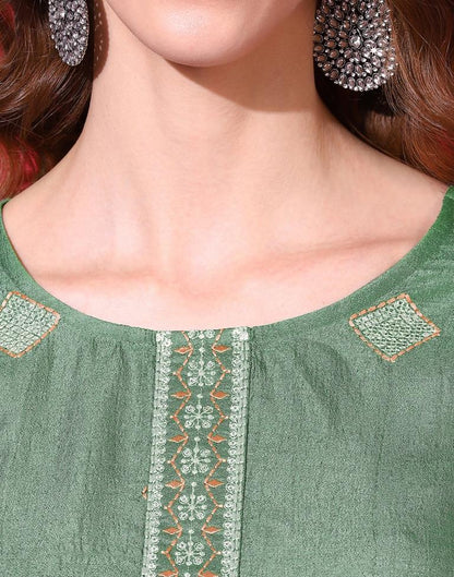 Green Kurti With Pant And Dupatta | Leemboodi