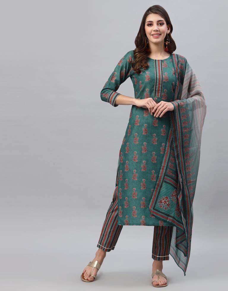 Green Kurti With Pant And Dupatta | Leemboodi