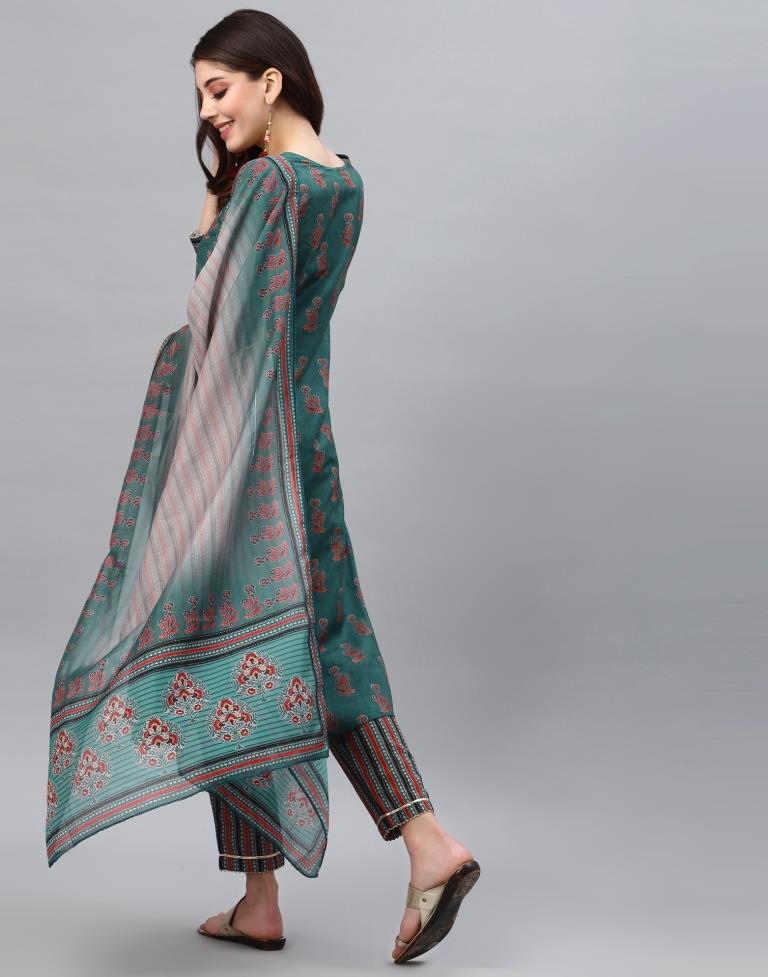 Dark Green Kurti With Pant And Dupatta | Leemboodi