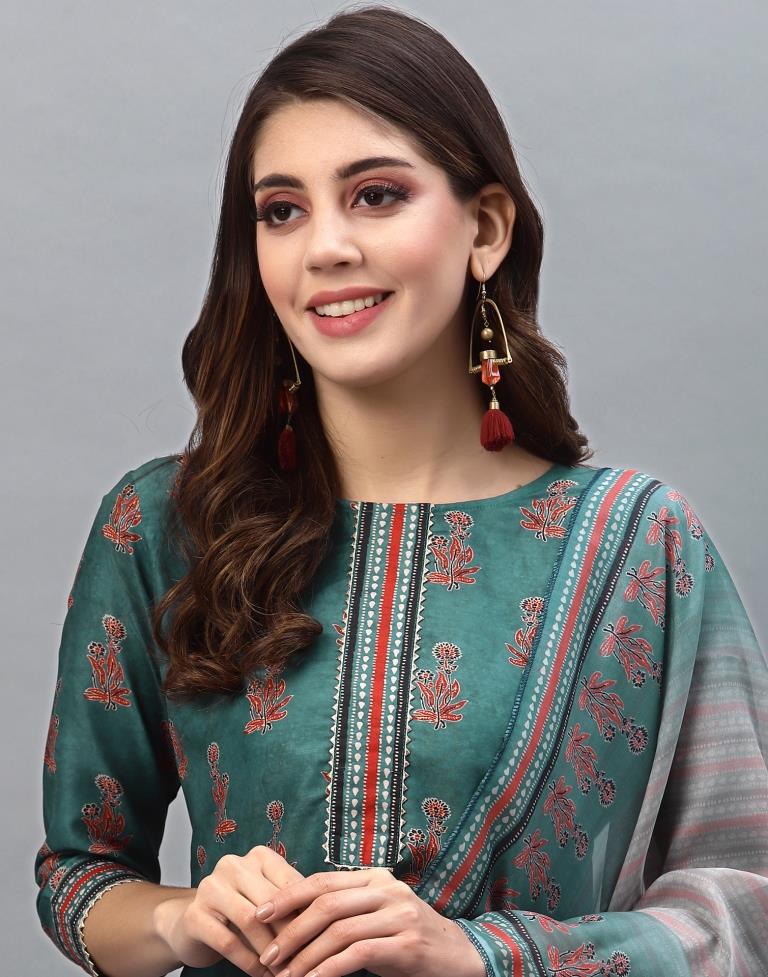 Dark Green Kurti With Pant And Dupatta | Leemboodi