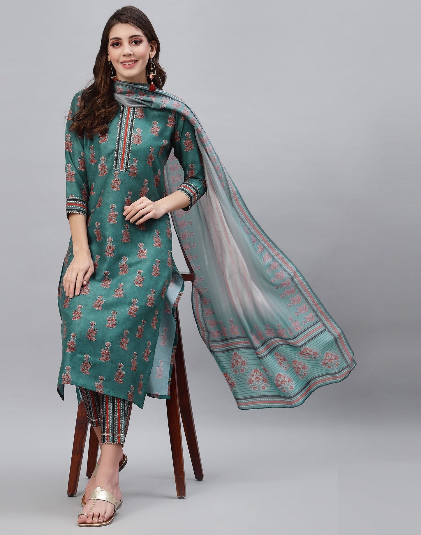 Dark Green Kurti With Pant And Dupatta | Leemboodi