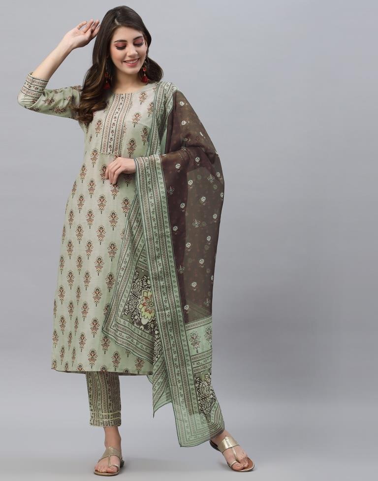 Green Kurti With Pant And Dupatta | Leemboodi