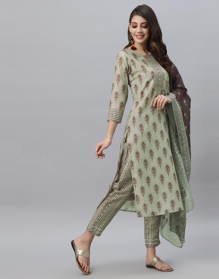 Green Kurti With Pant And Dupatta | Leemboodi