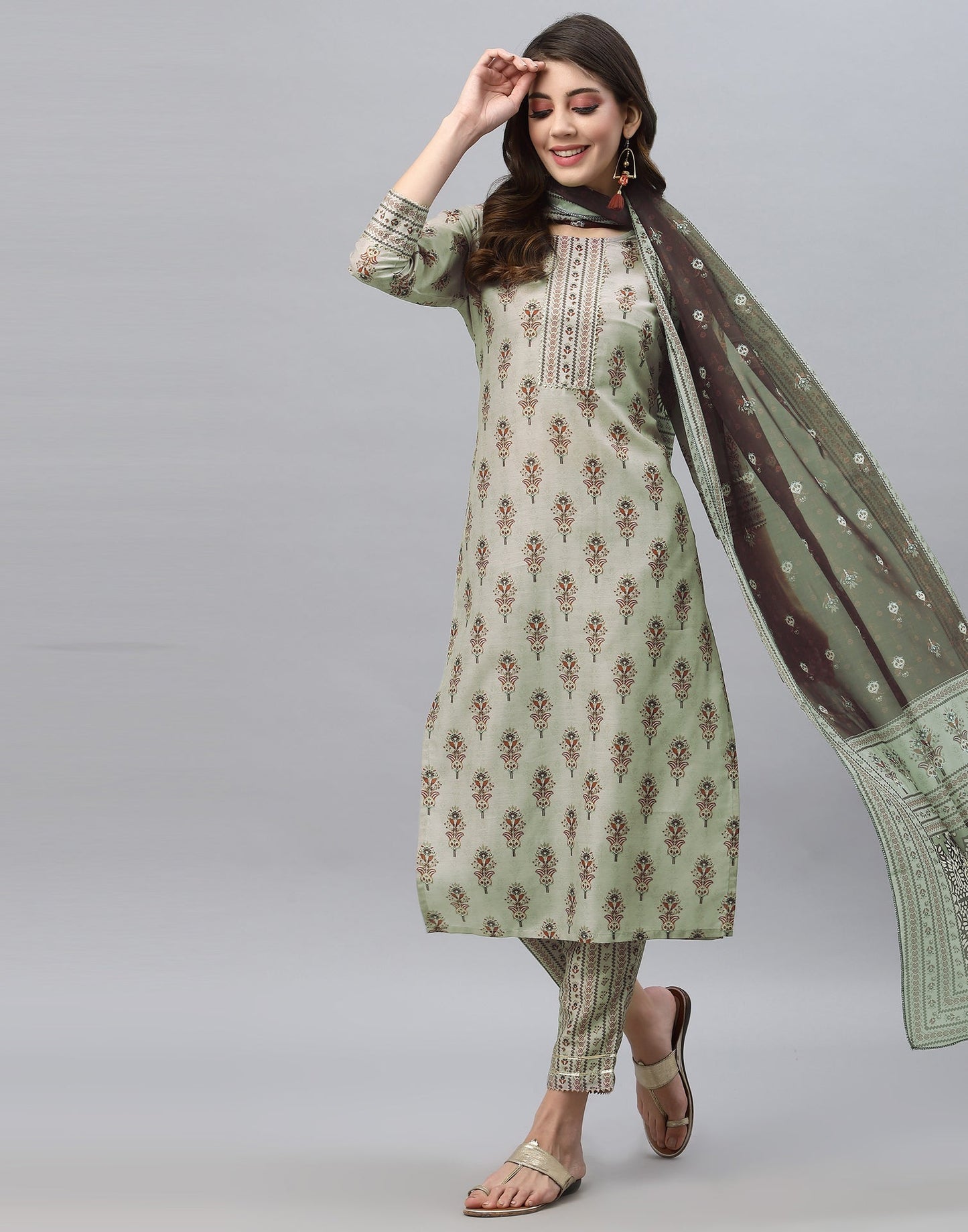 Green Kurti With Pant And Dupatta | Leemboodi