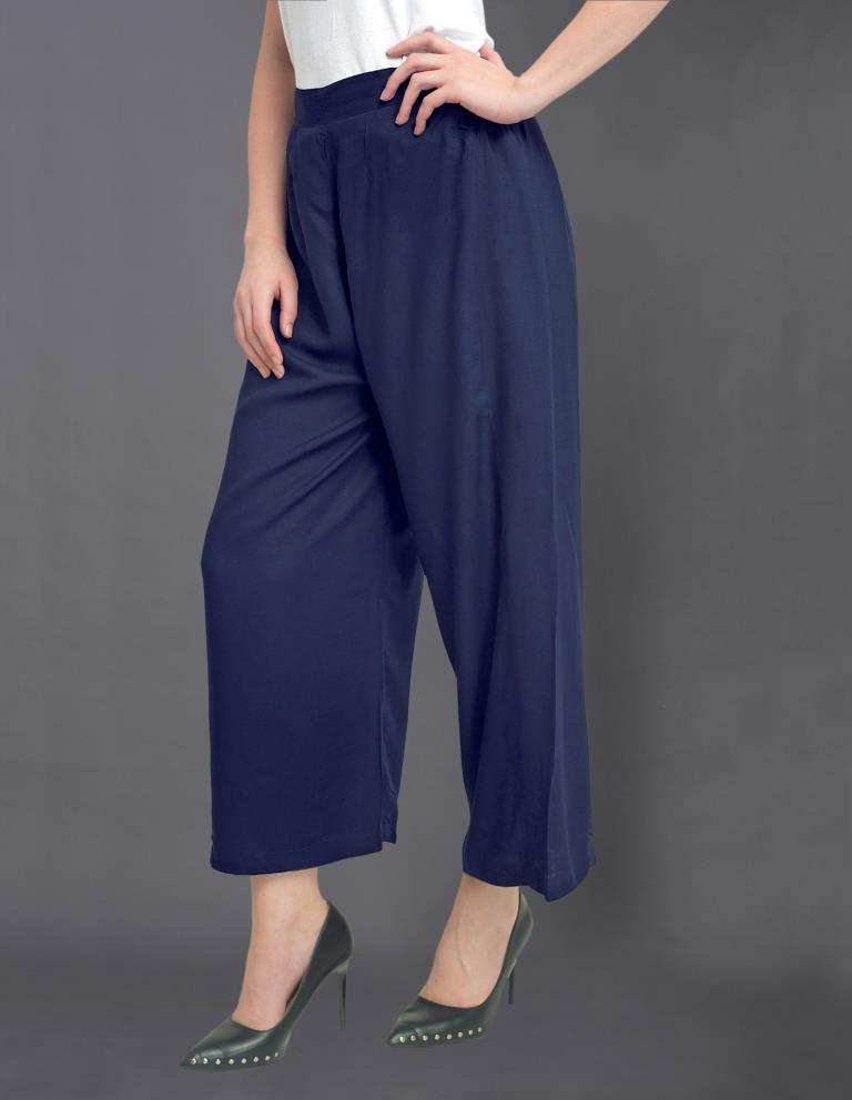 Outstanding Navy Blue Coloured Dyed Rayon Palazzo | Sudathi