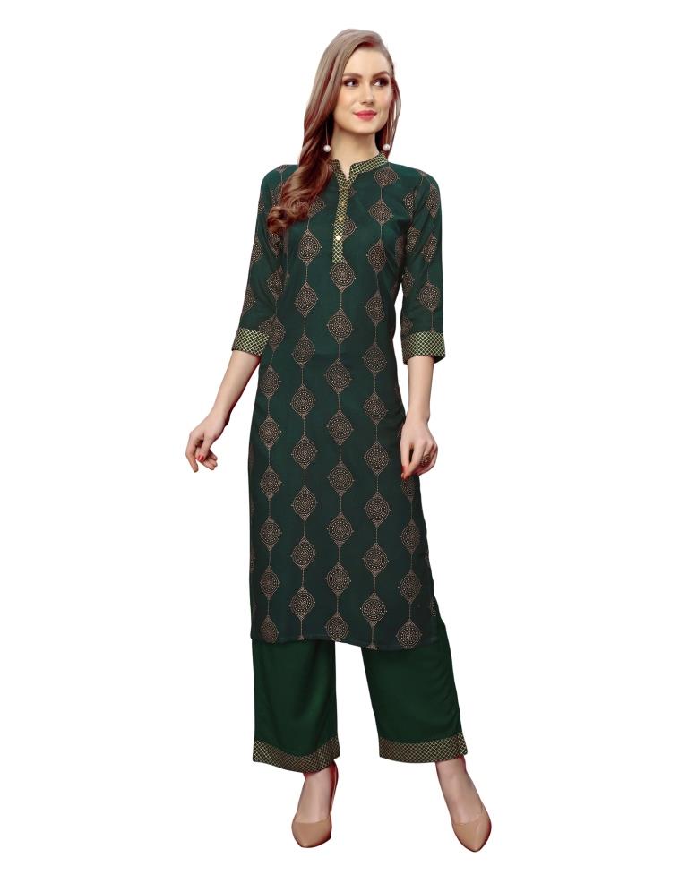 Dark Green Coloured Foil Rayon Plazzo | Sudathi