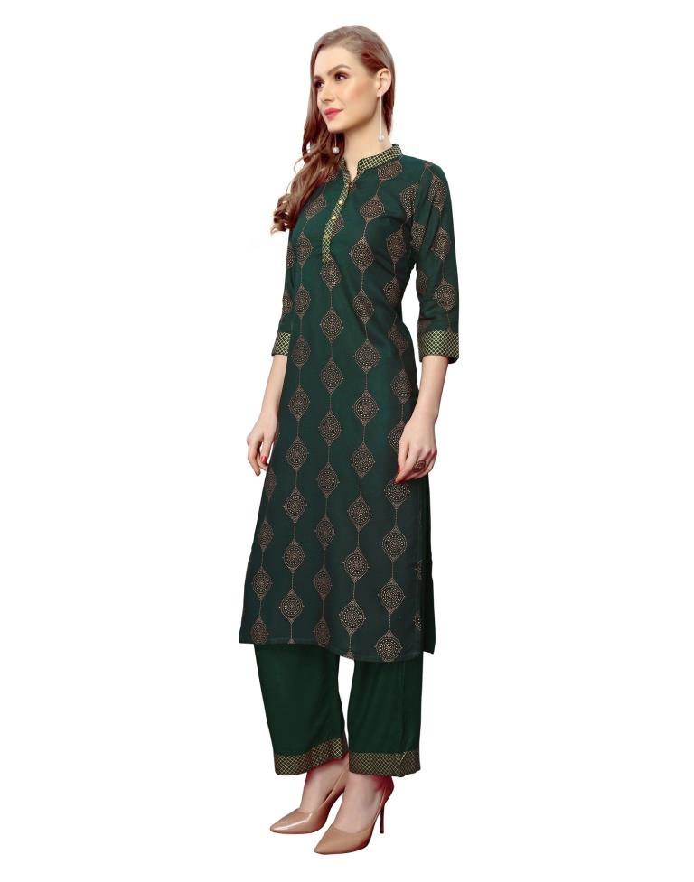 Dark Green Coloured Foil Rayon Plazzo | Sudathi