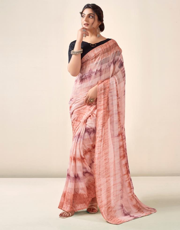 Ready to Wear Light Peach Georgette Printed Saree