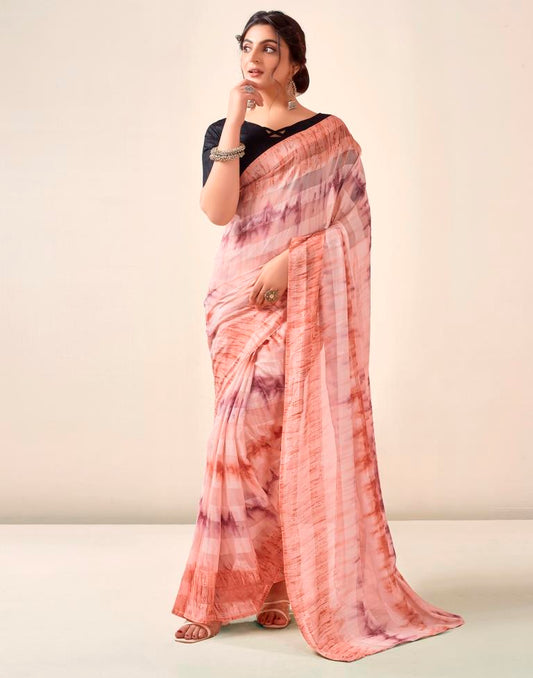 Ready to Wear Light Peach Georgette Printed Saree