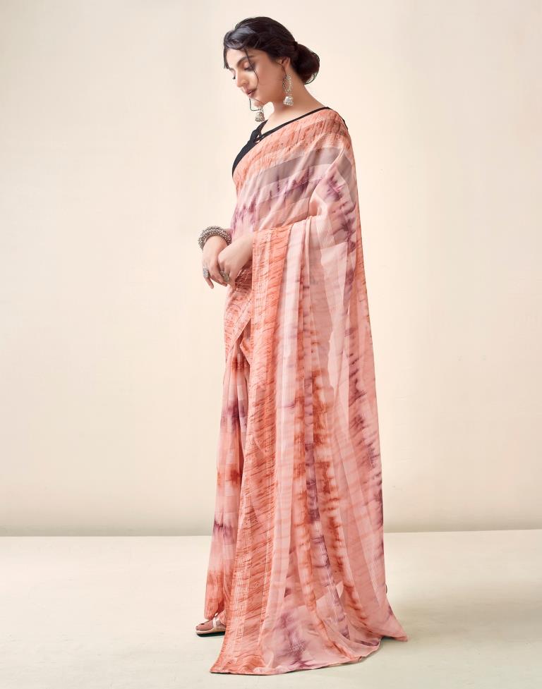 Ready to Wear Light Peach Georgette Printed Saree
