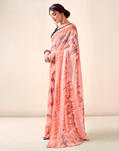 Ready to Wear Light Peach Georgette Printed Saree