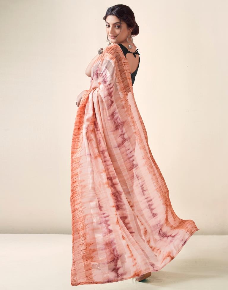 Ready to Wear Light Peach Georgette Printed Saree