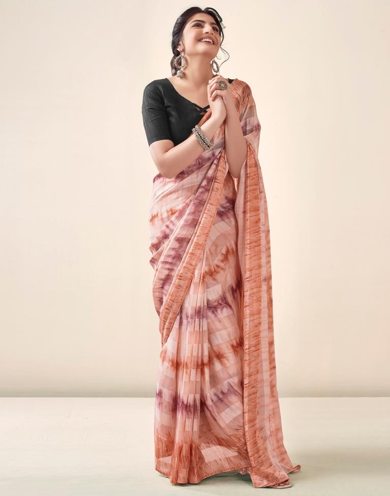 Ready to Wear Light Peach Georgette Printed Saree