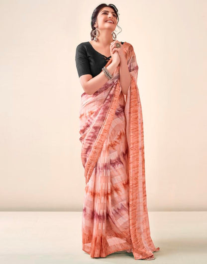 Ready to Wear Light Peach Georgette Printed Saree