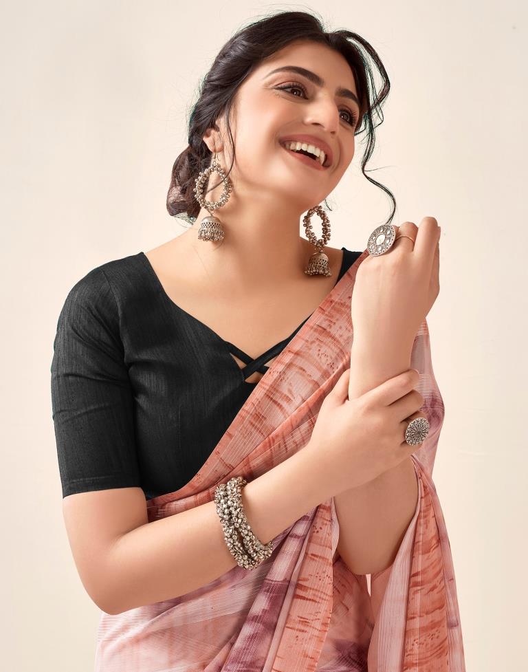 Ready to Wear Light Peach Georgette Printed Saree