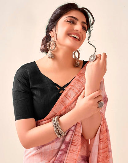 Ready to Wear Light Peach Georgette Printed Saree