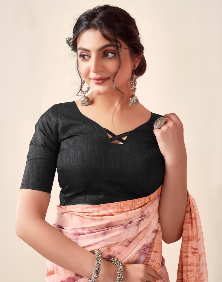 Ready to Wear Light Peach Georgette Printed Saree