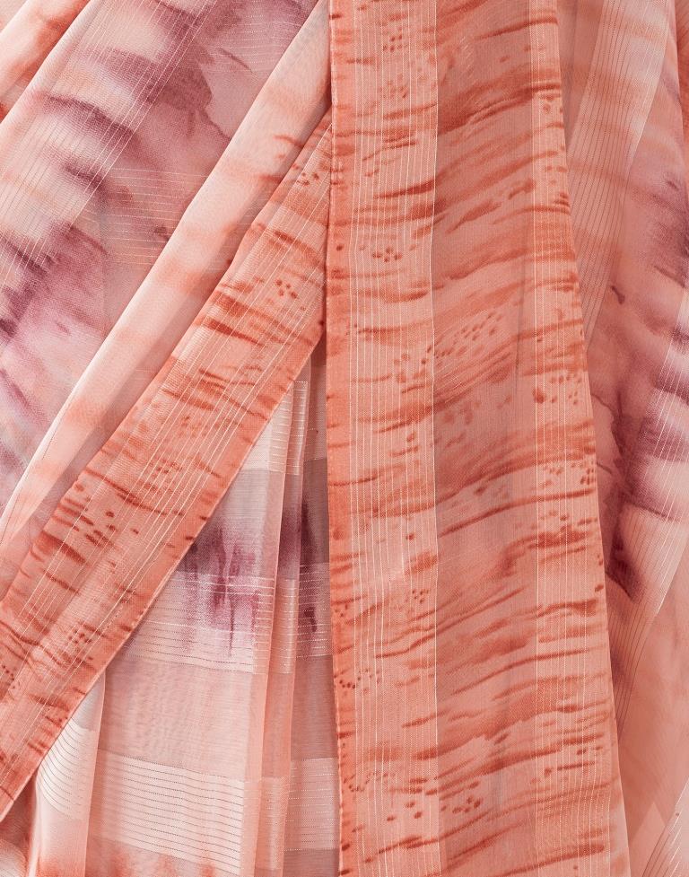 Ready to Wear Light Peach Georgette Printed Saree