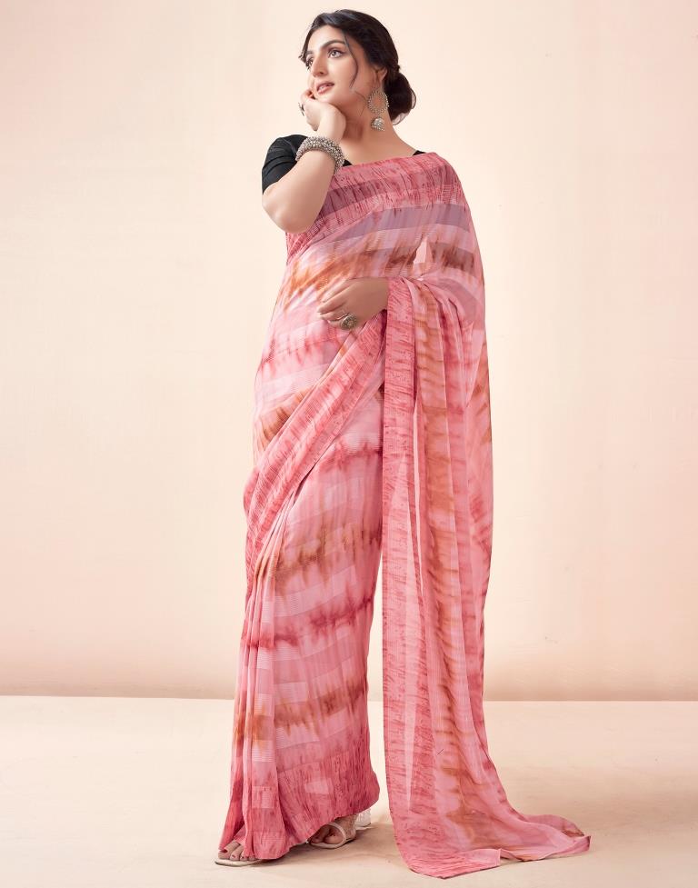 Ready to Wear Light Pink Georgette Printed Saree