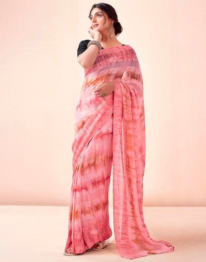 Ready to Wear Light Pink Georgette Printed Saree