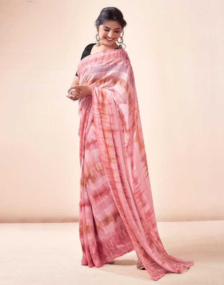 Ready to Wear Light Pink Georgette Printed Saree