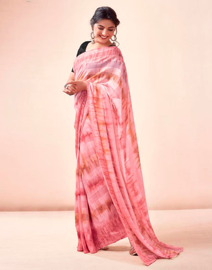 Ready to Wear Light Pink Georgette Printed Saree