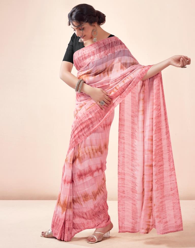 Ready to Wear Light Pink Georgette Printed Saree