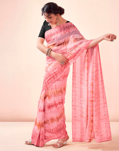 Ready to Wear Light Pink Georgette Printed Saree