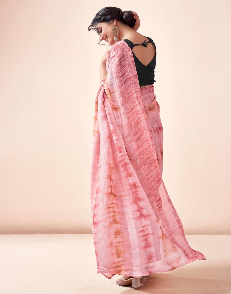 Ready to Wear Light Pink Georgette Printed Saree
